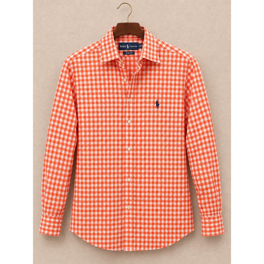 Ralph Lauren Men Shirt M Gingham Custom Slim Fit Long Sleeve Pony Logo
